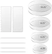 Boyun Acrylic Round Cake Disc Set,Acrylic Cake Discs Set,Comb Scrapers,Dowel Rods,Icing Scraper,Acrylic Scraper Smoother for 3 Tier Cakes (4.25" + 6.25" + 8.25" + 10.25")