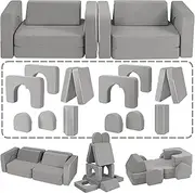 CAPAKIDS Kids Couch, Large Size Modular Kids Play Couch with 1000+ Building Options, Super Comfy Convertible Kids Couch for Playroom Foam Castle Sofa and Floor Couch for Boys and Girls (Gray)