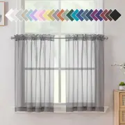 Charcoal Grey Sheer Curtains 36 Inches Long 2 Panels Set, Short Kitchen Tier Cur