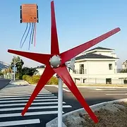 800W-1200W Horizontal Wind Turbine 12V / 24V / 48V Wind Turbine Generator Power Kit with MPPT Controller and 5 Red Blades, Pure Copper Core Wind Turbine for Gardens Streets Houses,800w,24V