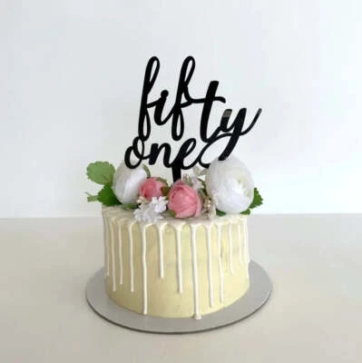 Acrylic Black 'fifty one' Birthday Cake Topper 51st Party Decorating Supplies