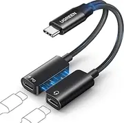 UGREEN Magnetic USB C Splitter 1 in 2 Out Dual USB C Headphone and Charger Type C Audio Adapter with PD 60W Fast Charging Dongle Cable for iPhone 16 Pro Max, Galaxy S25 Ultra, Pixel 9, iPad Pro/Air