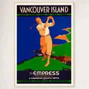 Galrie Vintage Vancouver Island Golf Travel Poster - A Nostalgic Home Decor, Wood Frame, A1 60 x 84cm (23 x 33inch)