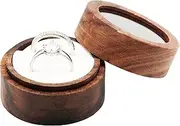 COSISO Small Round Wooden Ring Box with Transparent Lid for Wedding Ceremony Proposal Engagement,Mini Ring Holder Jewelry Storage Box for 2 Rings (Beige Inner)