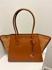 Michael Kors Avril Leather XL Top Zip Tote Shoulder Bag Handbag Purse (Luggage)
