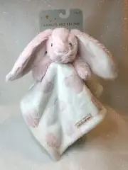 Blankets & Beyond Pink Bunny Rabbit Hearts Plush White Security Nunu Lovey NEW