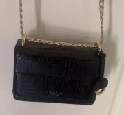 Oroton Forte black crocodile textured clutch bag, NEW, Leather, Strap