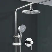 ACA WELS 8'' Shower Head Set Sliding Rail 5-Mode Handheld Spray with Mixer Round Chrome