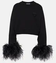 [Prada] Prada Feather-trimmed cotton sweatshirt AU 8 black