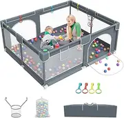 Extra Large Baby Playpen, GuanfeiTech 200 * 180cm Playyard Play Pens for Babies and Toddlers, Baby Fence Play Pens for Indoor & Outdoor, Sturdy Safety Play Yard with Soft Breathable Mesh