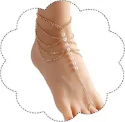 [XIAOMOJEW] Anklet Bracelets for Women Layered Pearl Chain Link Ankle Gold Waterproof Boho Anklets Beach Jewelry