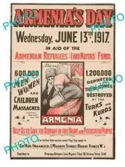 POSTCARD SIZE PHOTO OF WWI BRITISH MILITARY POSTER ARMENIA DAY REFUGEES