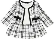 [Generic] Home Baby Toddler Girls Outfit Fashion Small Fragrance Long Sleeves Plaid Dress Coat 2pcs Set Outfits Cute Outfits with Leggings Sporty White