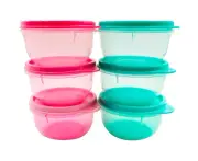 Tupperware Green Pink Plastic Mini Snack Cup Bowl Food Containers 230ml (6) Set