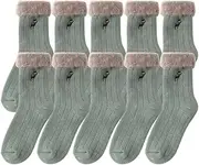 [Jaksairos] Coral Fleece Embroidered Cat Panda Socks 5/10 Packs Women Thickened High Leg Sleep Socks Warm Floor Socks
