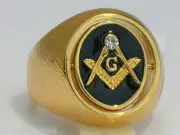 Turn Swivel Black/Black Enamel Clear Crystal Stone Mason Masonic Men's Ring 7-15