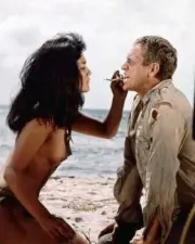 Papillon 1973 Ratna Assan & Steve McQueen on beach 24x30 inch poster