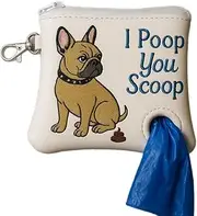 French Bulldog Dog Poop Bag Dispenser – Portable Leash Pouch for Waste Bags, Small Zipper Pouch for Walking, Travel & Daily Use, Outdoor Dog Accessory (Only Poo Bag Holder), White