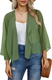 [rosemia] Cardigan for Women Lightweight Casual Summer Open Front Draped 3/4 Sleeve Kimono
