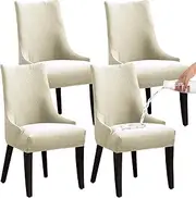 LANSHENG Stretch Rhombic Geometric Wingback Chair Covers Slipcover - Reusable Arm Chair Protector Cover, Washable Dining Chair Covers Protectors for Dining Room (Beige, Set of 4)