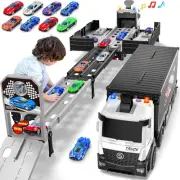 Carrier Truck Race Track Boys Toys, Foldable 3 Layer Car Race Track Playset, Toy