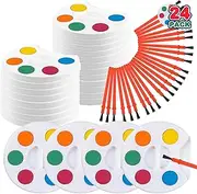 Mini Watercolor Paint Set, Pack of 24, Bulk Paint Palette, 5 Color Mini Paint Set Kit With Brushes, Art Party Favors for Kids 3-5 Boys & Girls, Educational Paint Favors