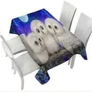 Blue Purple Moonlight Forest Owl Triplets Tablecloth