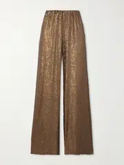 [Norma Kamali] Norma Kamali - Sequined Stretch-mesh Wide-leg Pants - Bronze - medium medium Metallic