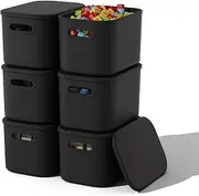 [ORGIDOL] 6 Pack Black Storage Bins with Lids Stackable Storage Container for Organizing, Black Storage Boxes with Handle for Shelves, Cute Organizer Bins for Craft, Snacks, 9.85x6.9x5.7 inch