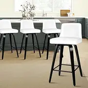 [ALFORDSON] Bar Stools 4X Swivel Wooden Kitchen Stool 65cm Seat Height Leather Counter Stool with Back Footrest and Adjustable Leg Levelers Home Dining Chair in White Black