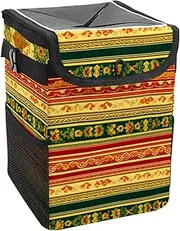 Car Trash Can with Lid and Storage Pockets Leak-Proof Organizer,Waterproof Garbage Can,Ancient Boho Style Banner Stripes