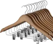 HOUSE DAY Wood Hangers - 12 Pack with Clips, Natural Smooth 12 Pack, Walnut