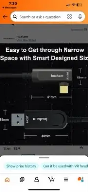 Human USB A to USB C Fiber Optic Cable Right Angled 15M/50 Feet