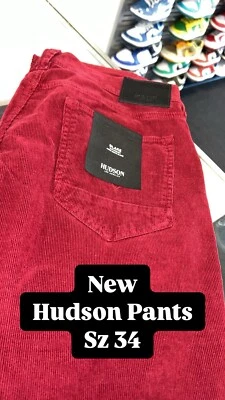 NWT MENS HUDSON BLAKE CORDUROY SLIM STRAIGHT PANTS RED BURGUNDY W34 x L33/34