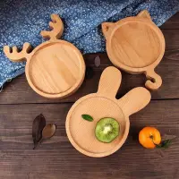 在飛比找Yahoo!奇摩拍賣優惠-zakka日式木托盤耶誕麋鹿貓咪木盤點心盤木碟櫸木兒童點心盤