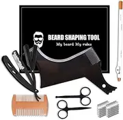 Beard Shaper - Beard Shaping Tools - Include Beard Template Guide, Professional Straight Edge Razor, 10 Count of Double Edge Blade, Barber Pencil, Beard Comb, 2 Stainless Steel Scissors