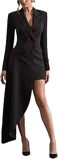 [Zadaos] Women's High-Low Notched Collar Blazer Fashion Solid Double Breasted Pocket Suit Jacket