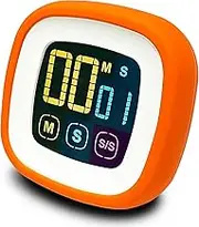 CREAVIVA Digital Kitchen Timer, Countdown, Countup, Protective Rubber case, Large Display with Color Bold Digits, Touch Control, Backlit, Magnetic Kickstand, Loud Alarm, Auto Memory (Orange)