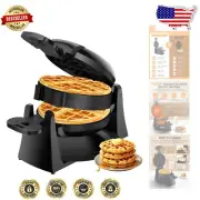 Effortless Belgian Waffles - 1400W Rotating Nonstick Waffle Maker with Drip Tray