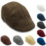 Men Linen Hat Cotton Linen Berets Cap Golf Driving Sun Flat Cabbie Newsboy Caps