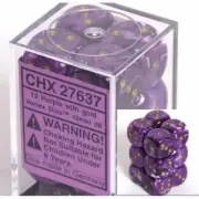 Chessex Dice d6 Set 16mm Vortex Purple w/ Gold 6 Sided Die 12 Sets CHX 27637