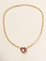 [Marla Aaron] Marla Aaron - Allstone Heartlock + Biker Chain 14 And 18-karat Gold Ruby Necklace - One size One size Gold
