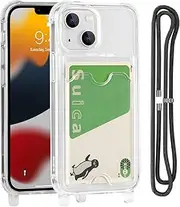 Cavor Clear Case for iPhone 13 Mini Slim Thin Back Cover with Shoulder Lanyard and Card Slot Soft Silicone TPU Cover, 4-Corner Shockproof Protective Transparent Case for iPhone13 mini 5.4 inch Wallet Case with Card Holder