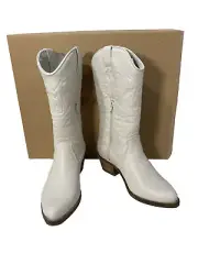 Steve Madden Women Size 6 Hayward Embossed White Leather Cowboy Boots-New in Box