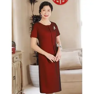 媽媽婚宴裝結婚禮服夏季高貴喜婆婆喜服年輕顯瘦喜慶連衣裙大碼女