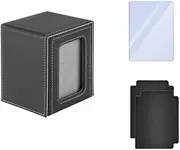 MTG Deck Box for Commander Display,Leather Deck Game Card Box Magnetic Card Game Box Case,Card Deck Box Fits 100 Double Sleeved Cards with 2 Dividers,1 Toploader (Black+Grey)
