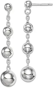 [JewelryWeb] 925 Sterling Silver Polished Beaded Post Long Drop Dangle Earrings 46x9mm Wide-Dangle Earring for Women