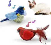 LeWiser Cat Toys Chirping Tit 2 Pcs with Catnip SilverVine, Suitable for Cat Wand Toys, Simulation Bird Design, Interactive Toys for Indoor Kitty Kitten Exercise, Red and Blue
