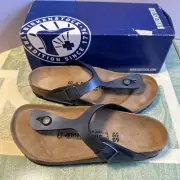 BIRKENSTOCK GIZEH METALLIC ONYX LEATHER Thong SANDAL Size 9 CN 0843801 NIB