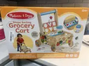 Melissa & Doug Wooden Shape Sorting Grocery Cart Push Toy and Puzzles NEW